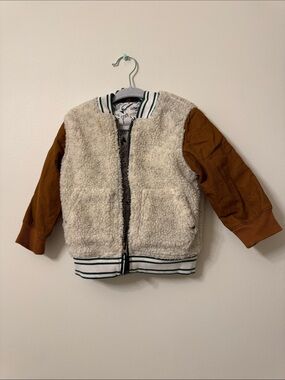Kids Fleece Bomber Jacket - Cream & Brown